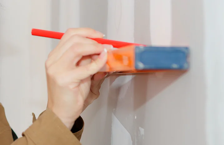 Person verwendet Wasserwaage